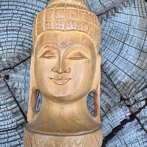 Carved Wooden Buddha Head Sculpture